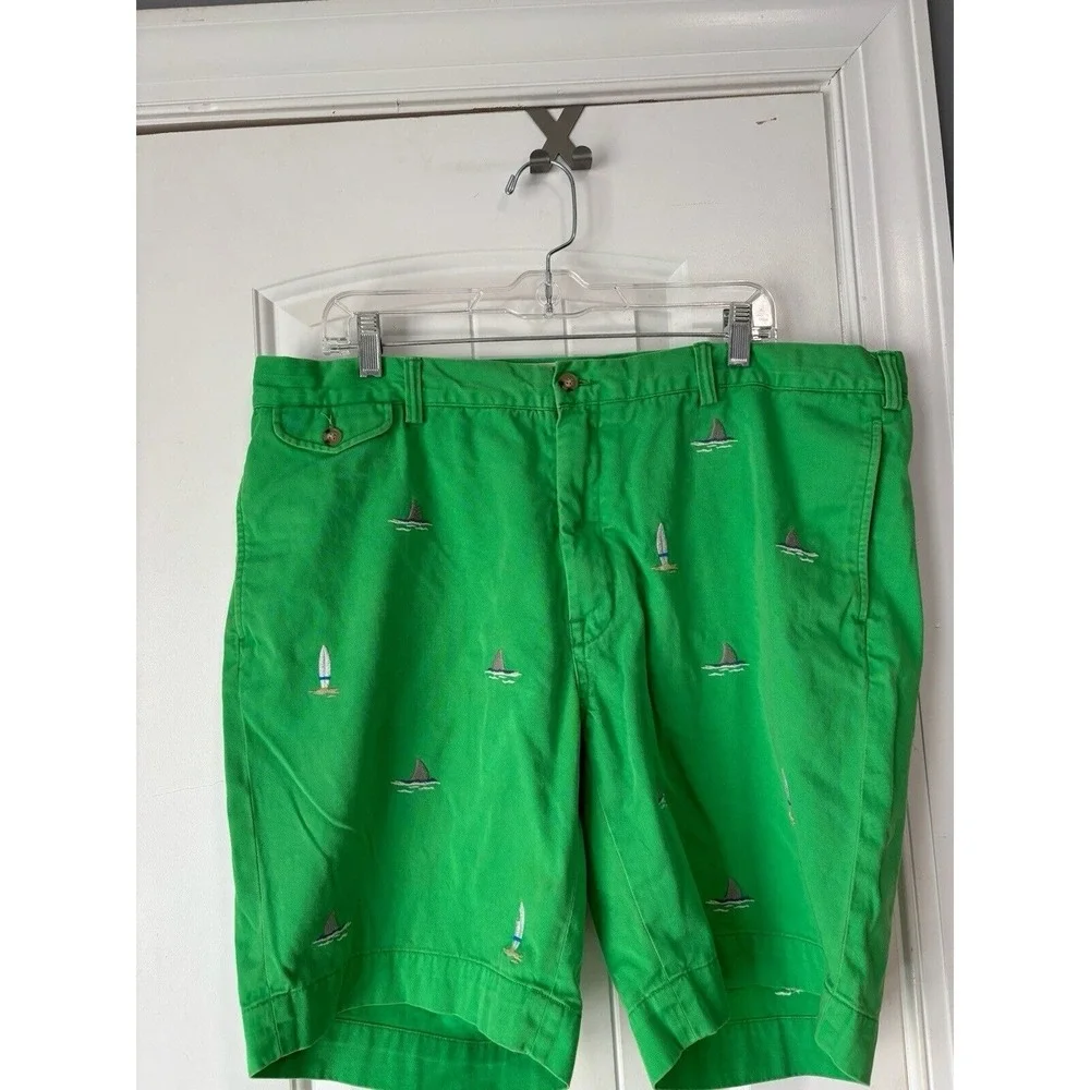 Polo Ralph Lauren Bedford Embroidered Shorts 40x9 Mens Green Shark Fin Boat